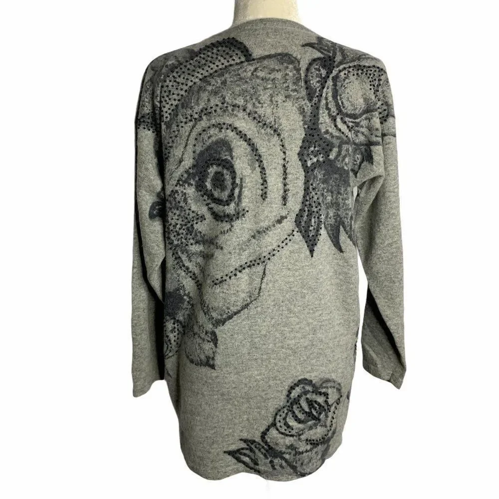 Vintage Lambswool Angora Beaded Sweater M Grey - Picture 6 of 8